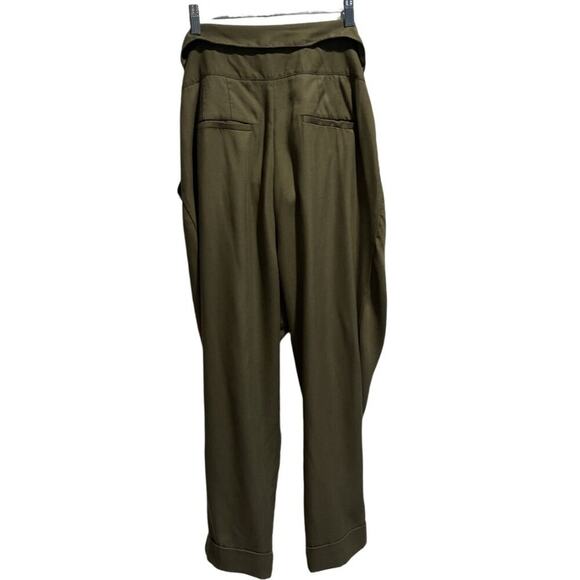 Anthropologie Pants Womens Size 14 Green Roll Waist Pleated Cuff Hem - Picture 2 of 4